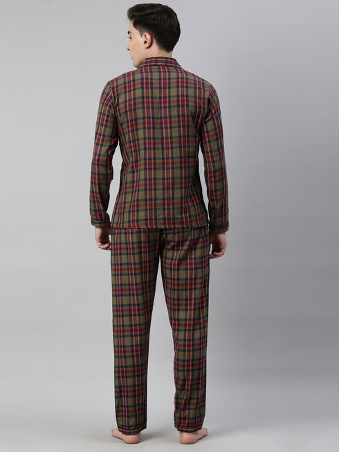 Olive Checked Pure Cotton Sleepsuit